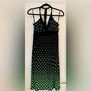 Black and Green Polka Dot Halter Dress